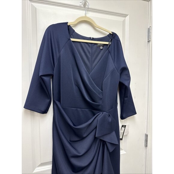 Xscape Women Dress Size 18W Blue Ruched Side V Neck Scuba Cocktail Gown New - Picture 6 of 13